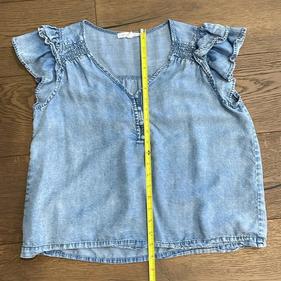 Jane + Delancey Women’s Denim Chambray Blue Casual Flowy Short Sleeve Top Size S - Picture 7 of 8